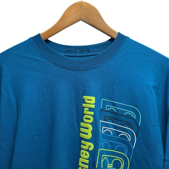 Disney Parks Authentic Adult Medium Teal & Neon Green Puff Paint Spirit Jersey - Picture 4 of 5